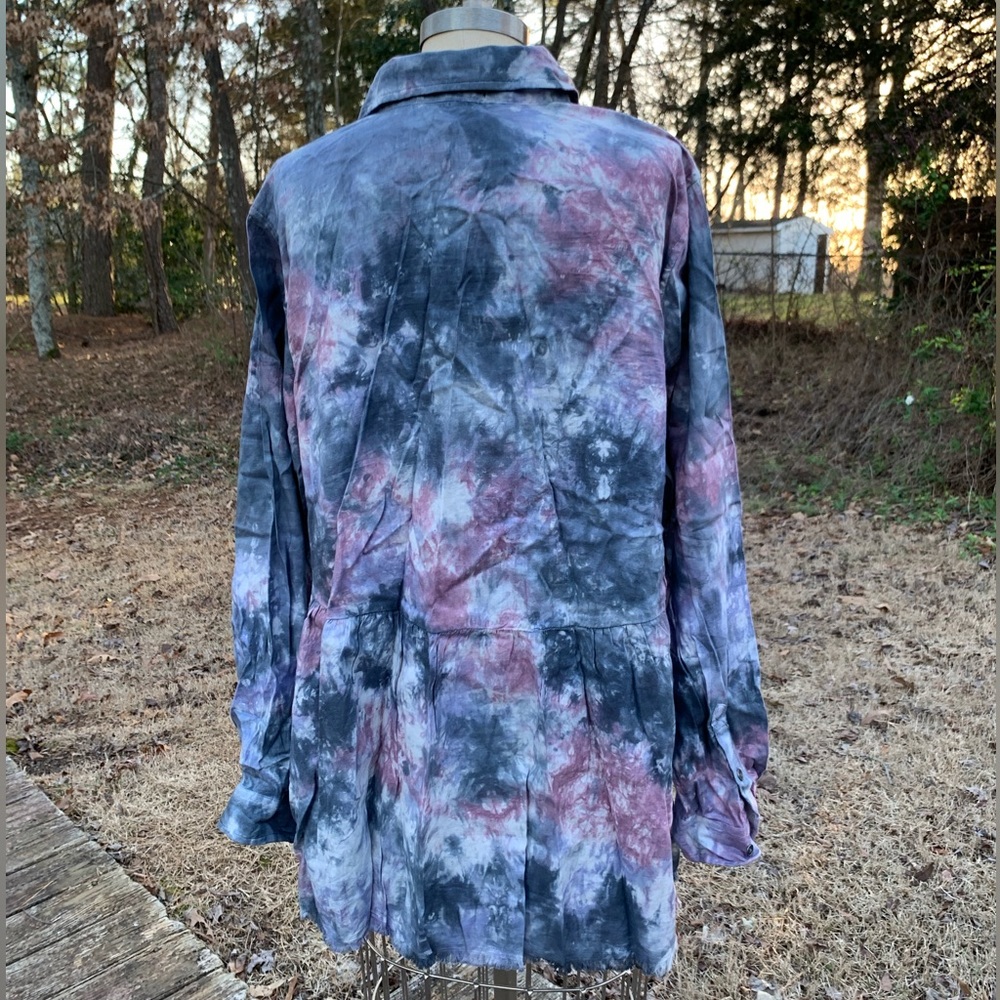 Tie Dye Ruffle Half Button-Up - Picture 15 of 16
